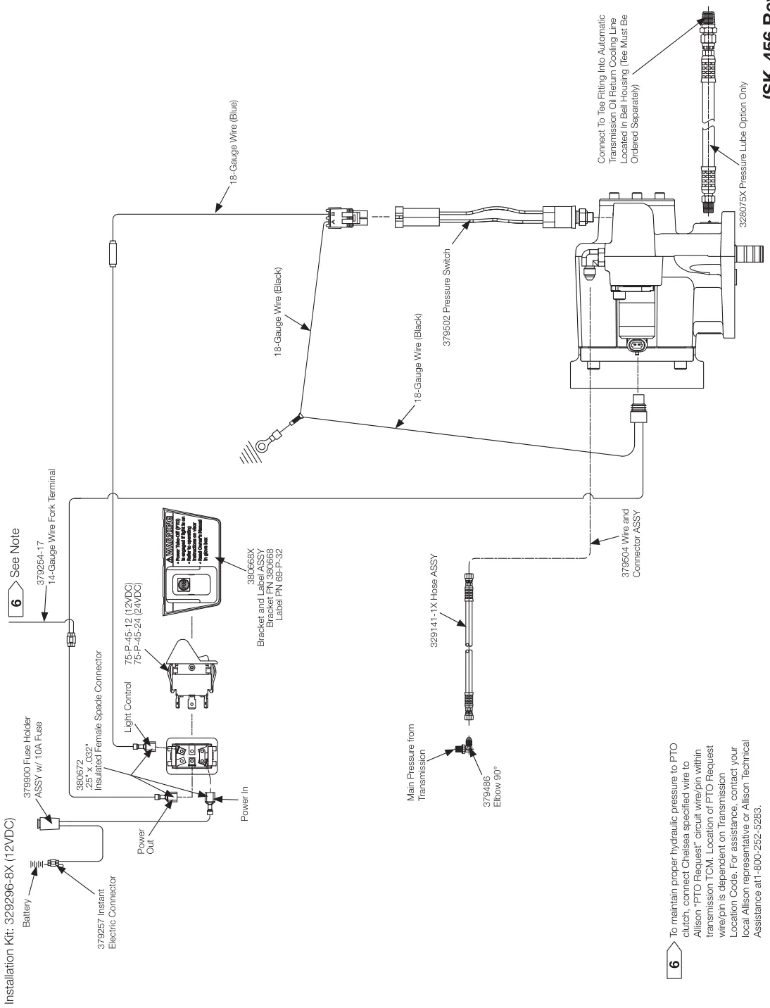 Figura del manual del propietario Chelsea 252: Transmisión Allison 1000, 2000/2500 (12VDC) sin limitador de velocidad, serie 252 (SK-456 Rev D)