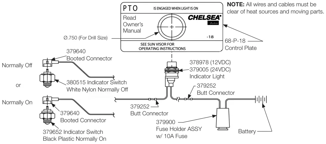 Figura del manual del propietario Chelsea 272: Instalación de la luz indicadora (SK-286 Rev G)
