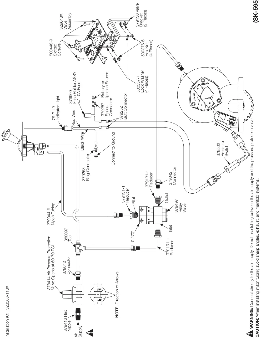 Figura del manual del propietario Chelsea 272: Opción de cambio A, válvula de aire manual, serie 272/282 (SK-595)