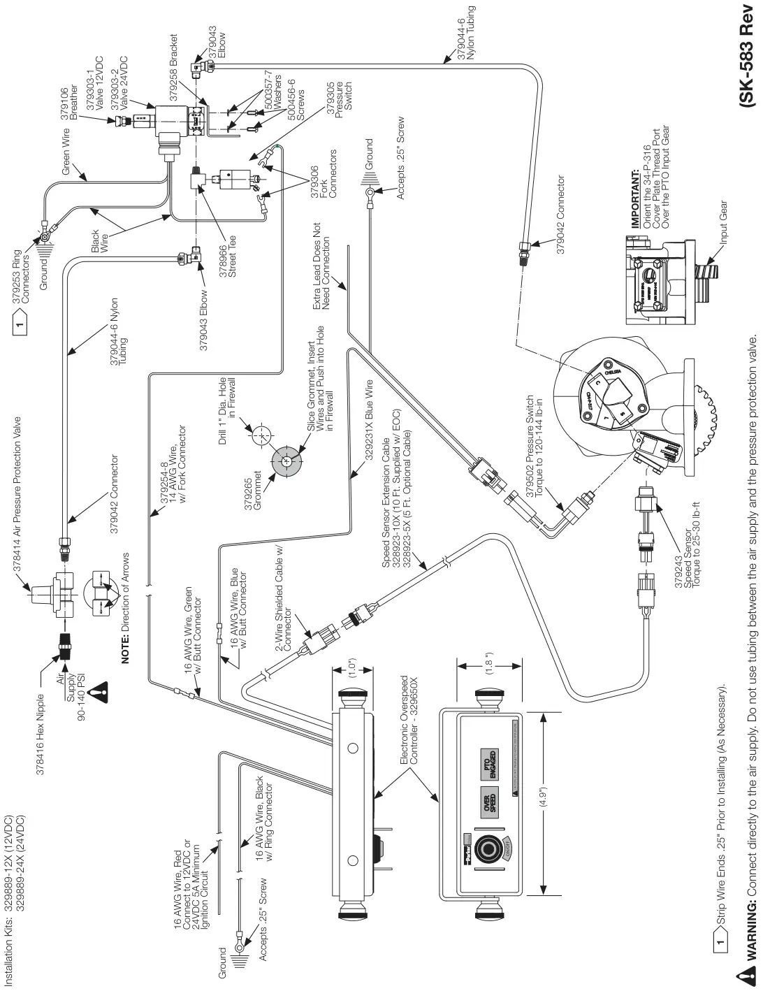 Figura del manual del propietario Chelsea 272: Opción de cambio R (12VDC) y 4 (24VDC), remoto eléctrico/aire con EOC, serie 272/282 (SK-583 Rev B)