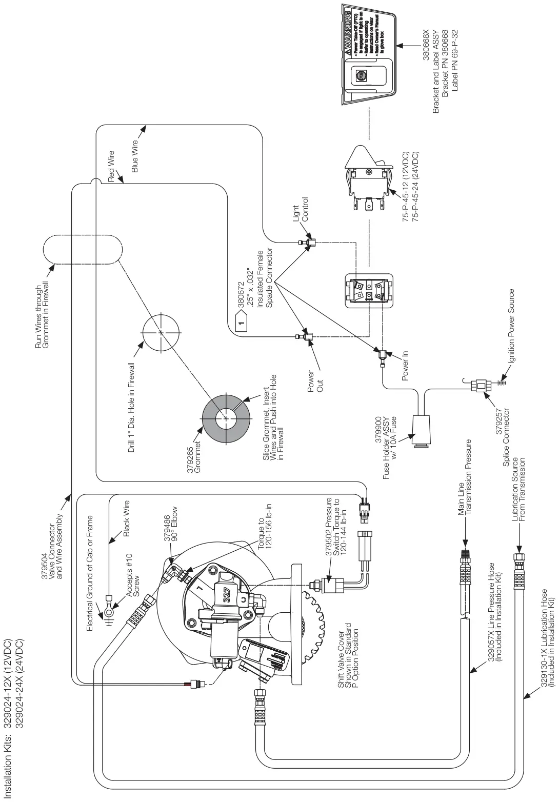 Figura del manual del propietario Chelsea 272: Opción de cambio B (12VDC) y D (24VDC), eléctrico/hidráulico sin EOC, serie 272/282 (SK-572 Rev A)