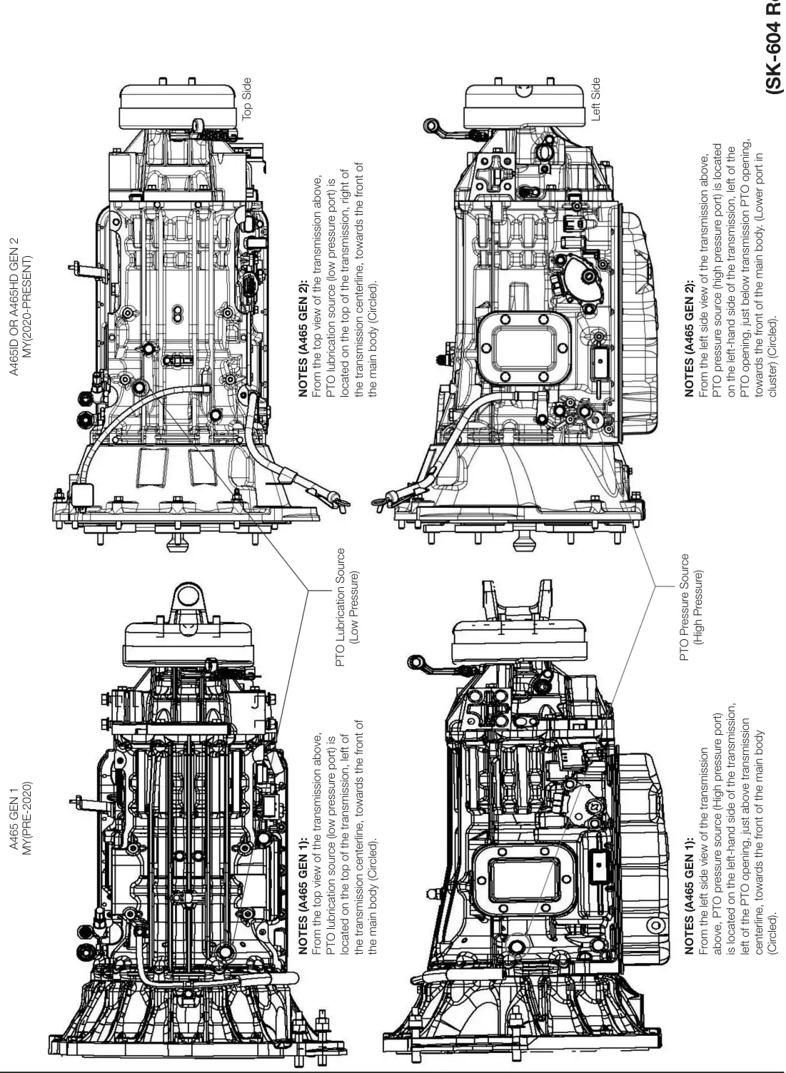 Figura del manual del propietario Chelsea 272: Modelos de transmisión AISIN MY400, MY600, A445, A443E MO35A4, A460, A465 (continuación) que no son Ram, opción de cambio G (12VDC) y H (24VDC), remoto eléctrico/hidráulico sin EOC, serie 272/282 (SK-604 Rev C)