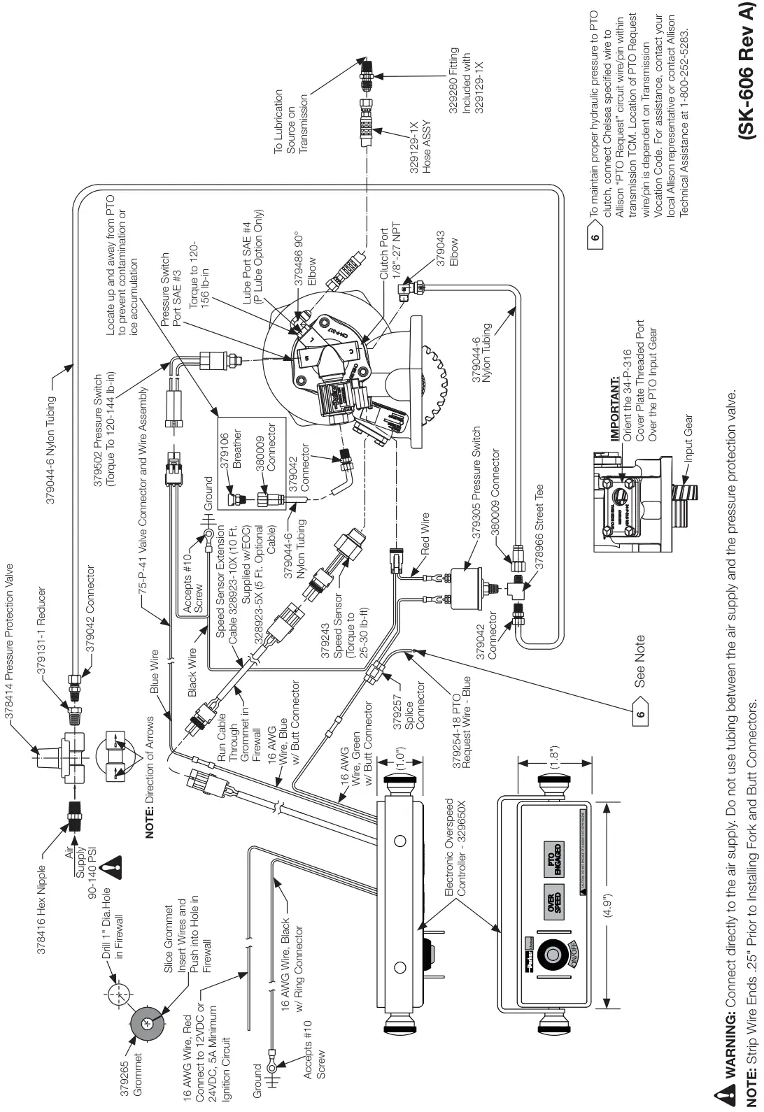 Figura del manual del propietario Chelsea 272: Transmisión Allison, opción de cambio J (12VDC) y 3 (24VDC), eléctrico/aire con EOC, serie 272/282 (SK-606 Rev A)