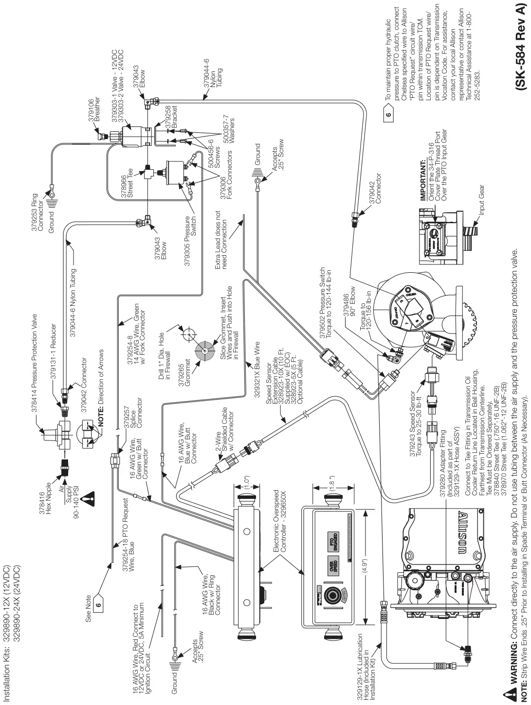 Figura del manual del propietario Chelsea 272: Transmisión Allison, opción de cambio P (12VDC) y Q (24VDC), remoto eléctrico/aire sin EOC, serie 272/282 (SK-607 Rev B)
