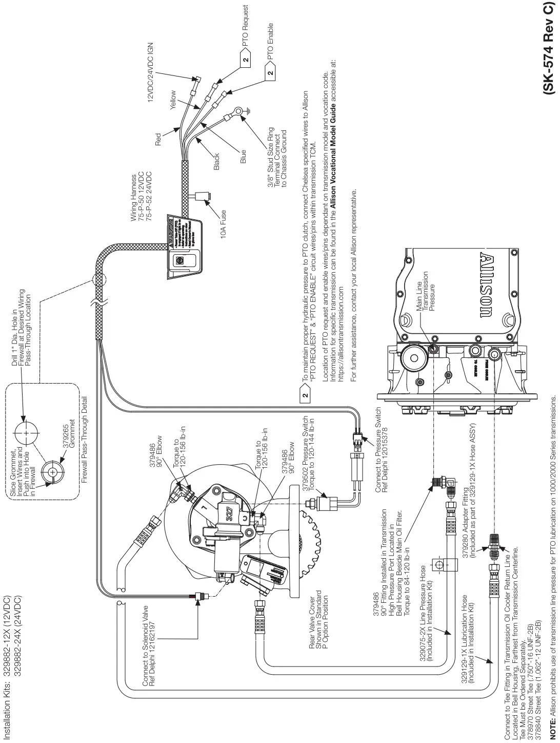 Figura del manual del propietario Chelsea 272: Transmisión Allison, opción de cambio B (12VDC) y D (24VDC), eléctrico/hidráulico sin EOC, serie 272 (SK-574 Rev C)