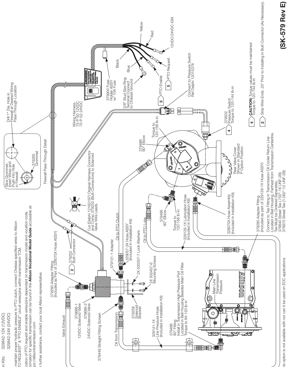 Figura del manual del propietario Chelsea 272: Transmisión Allison, opción de cambio G (12VDC) y H (24VDC), remoto eléctrico/hidráulico, serie 272 (SK-579 Rev E)