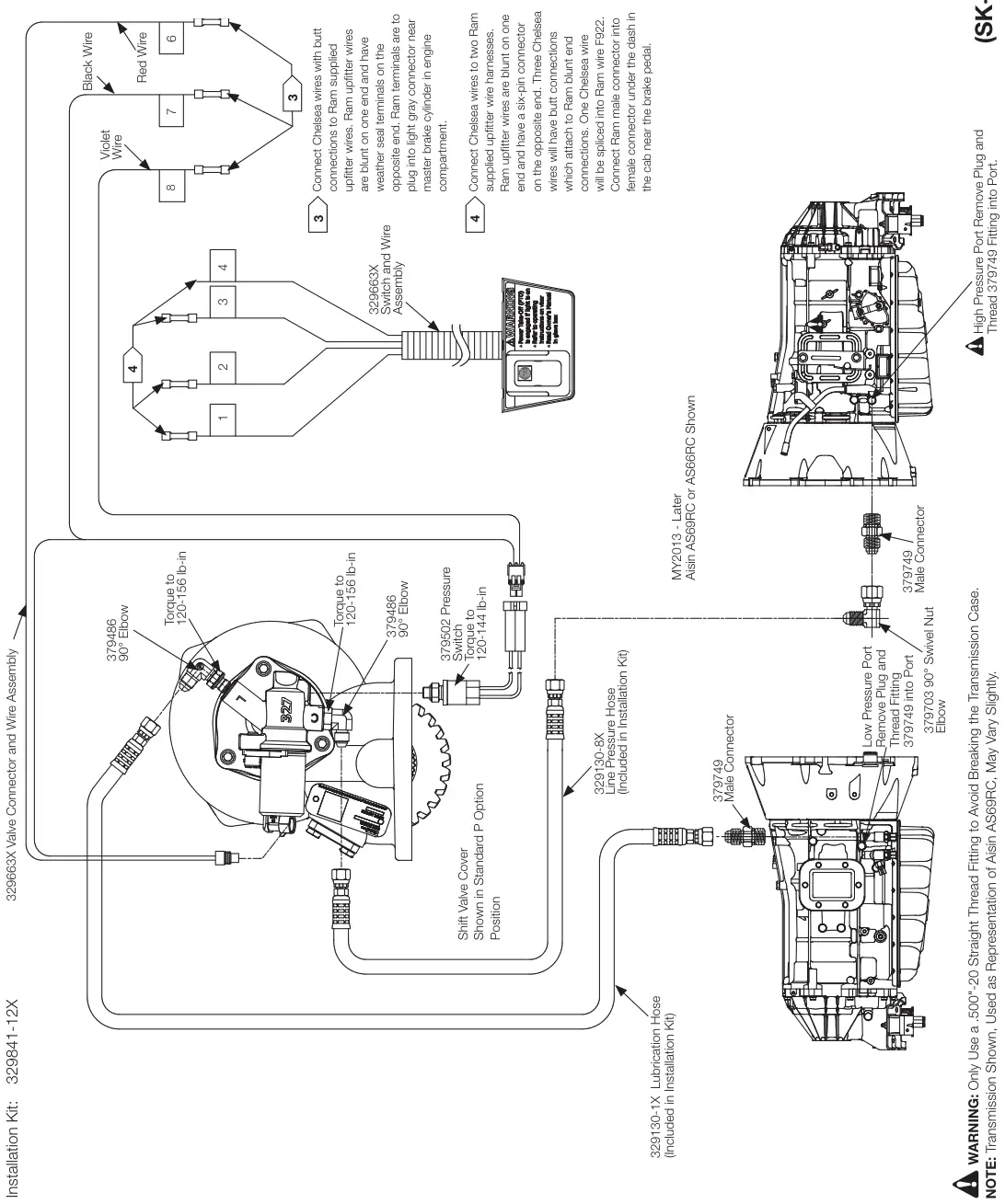 Figura del manual del propietario Chelsea 272: Opción de cambio B (12VDC), remoto eléctrico/hidráulico sin EOC, serie 272R