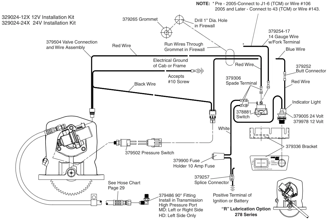Figura del manual de servicio Chelsea 278: Kit de instalación de cambio para series 277 y 278 sin control electrónico de exceso de velocidad (SK-347 Rev E)