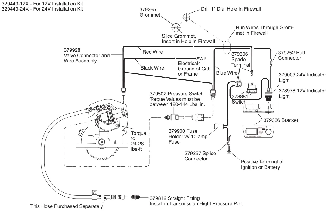 Figura del manual de servicio Chelsea 278: Kit de instalación de cambio para series 277 y 278 sin control electrónico de exceso de velocidad (SK-411 Rev A)