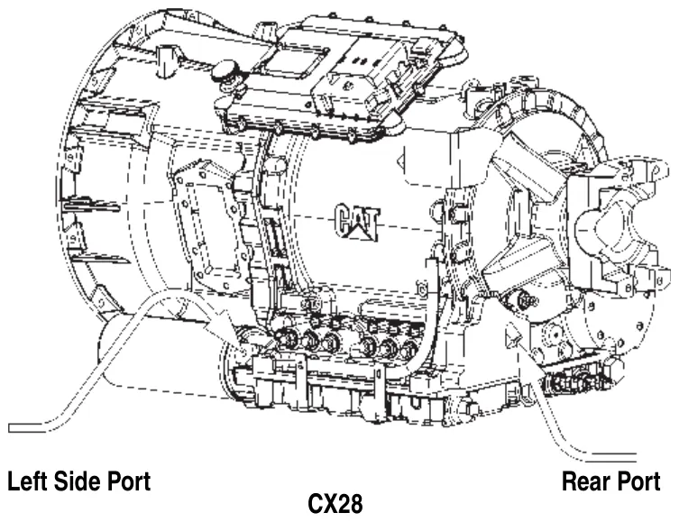 Figura del manual de servicio Chelsea 278: Ubicación de los puertos de presión y tabla de mangueras (SK-414 Rev B)