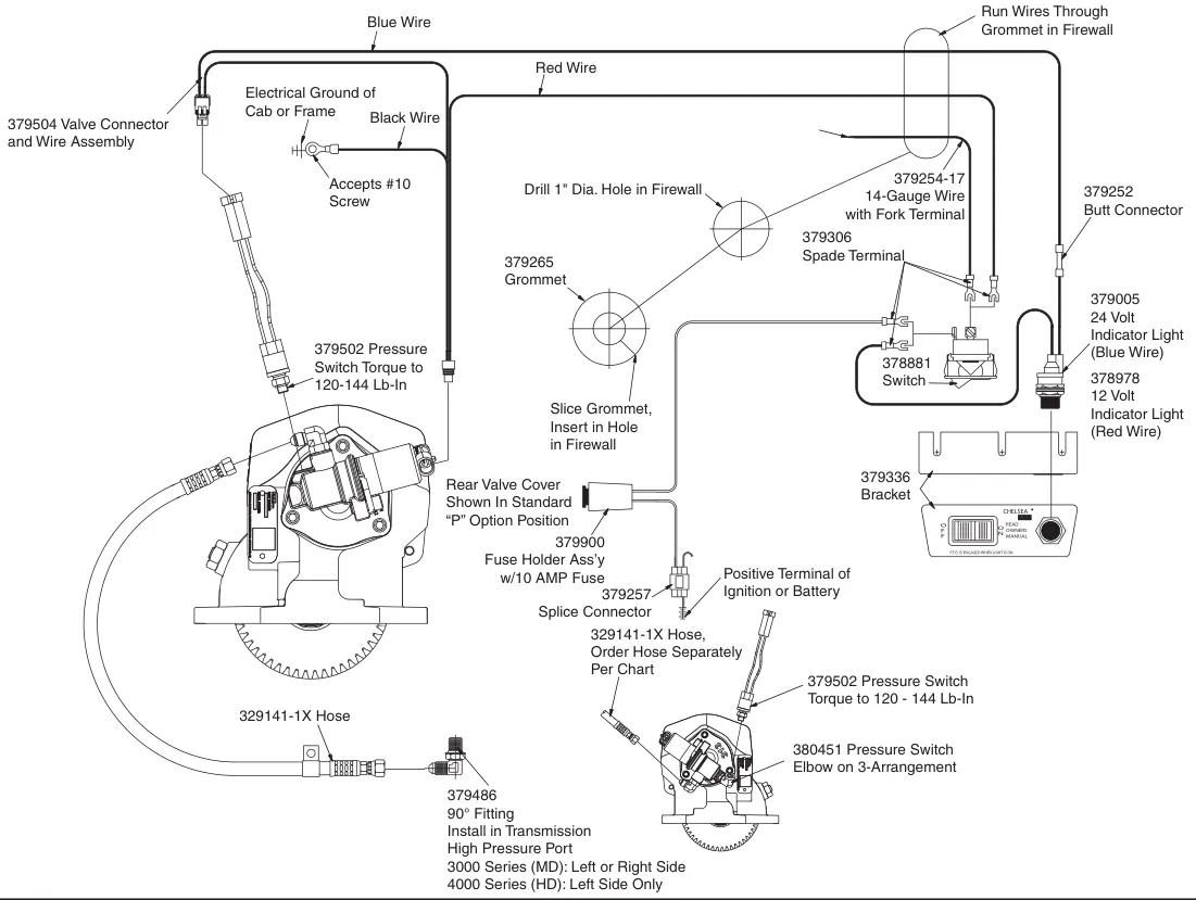 Figura del manual de servicio Chelsea 280: Kit de instalación de cambio, serie 280, sin control electrónico de exceso de velocidad (SK-347 Rev G)