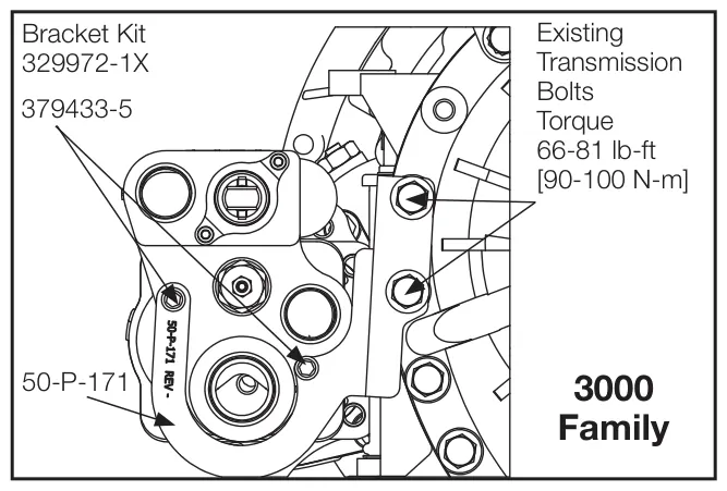 Figura del manual del propietario Chelsea 281: Requisitos de soporte de la bomba de montaje directo para el soporte Allison SG102, instalación en la serie Allison 3000
