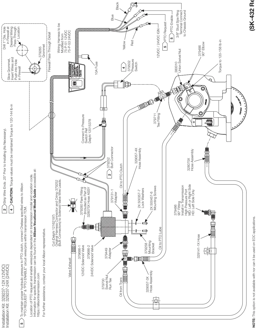 Figura del manual del propietario Chelsea 281: Opción de cambio G y H, eléctrico/hidráulico con solenoide de montaje remoto, Serie 281/871