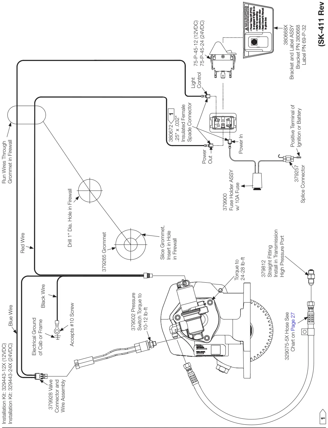 Figura del manual del propietario Chelsea 281: Opción de cambio B y D, eléctrico/hidráulico sin EOC, Serie 281