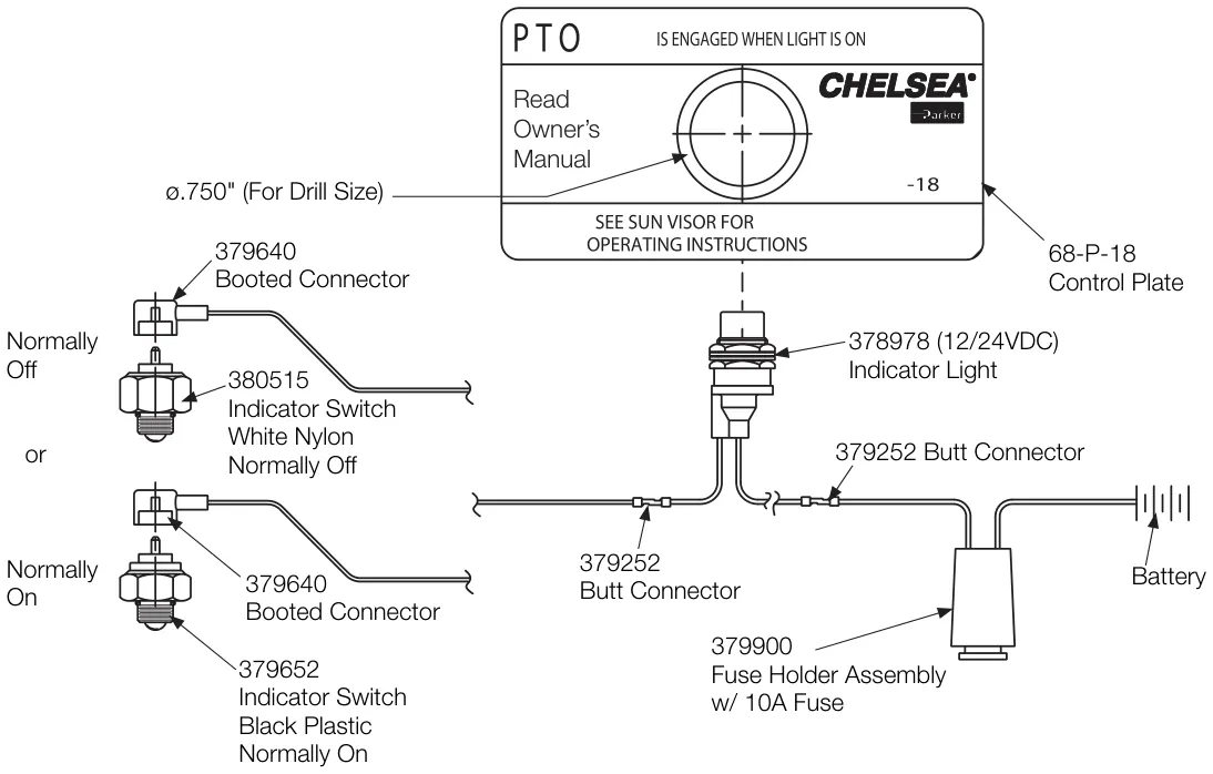 Figura del manual del propietario Chelsea 442: Instrucciones de instalación de la luz indicadora (SK-286 Rev H)