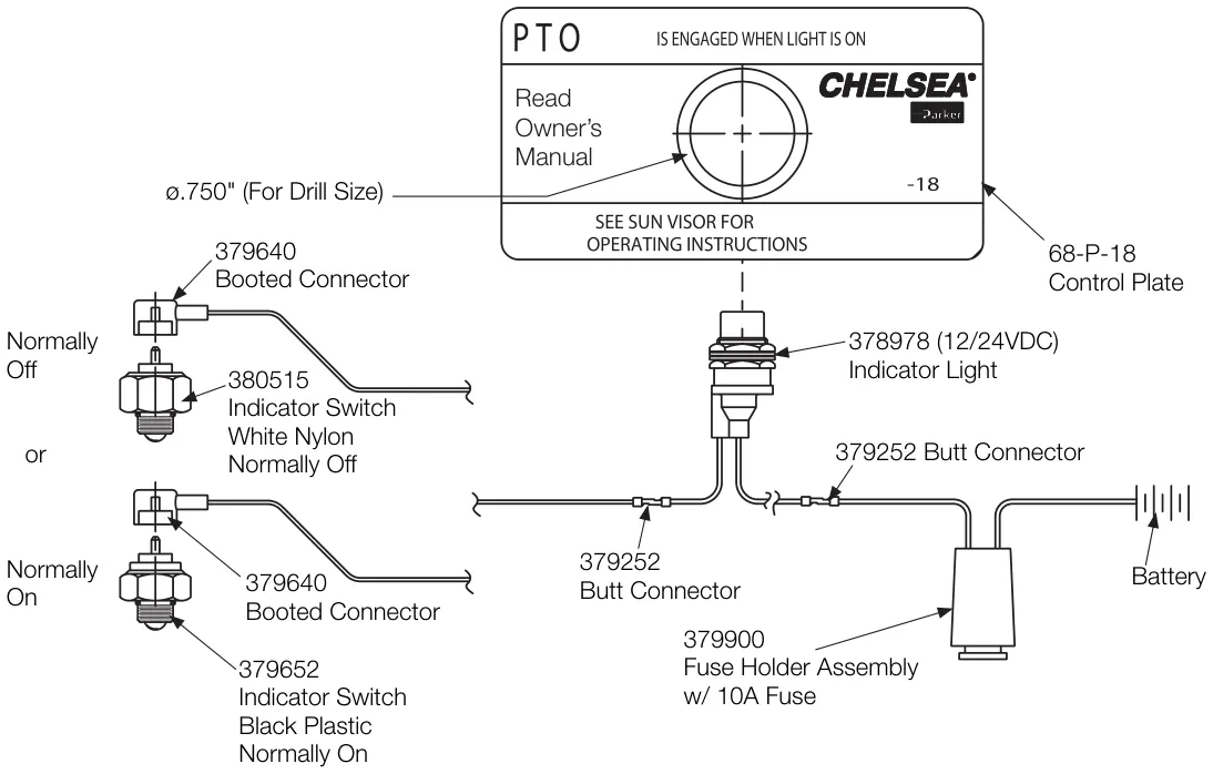 Figura del manual del propietario Chelsea 442: Esquema de instalación de la luz indicadora (SK-286 Rev H)