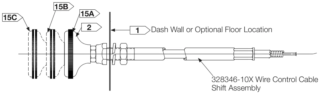 Figura del manual del propietario Chelsea 442: Instrucciones de instalación del control de cable (reversibles, unidades de doble cambio y algunas cajas de engranes)