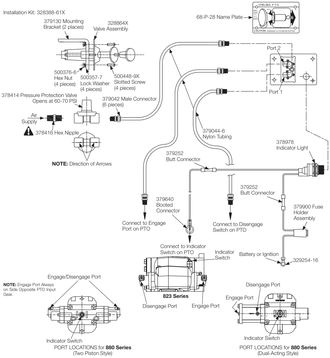 Figura del manual del propietario Chelsea 442: Opción de cambio A, cambio por aire, series 823/880 (SK-276 Rev M)