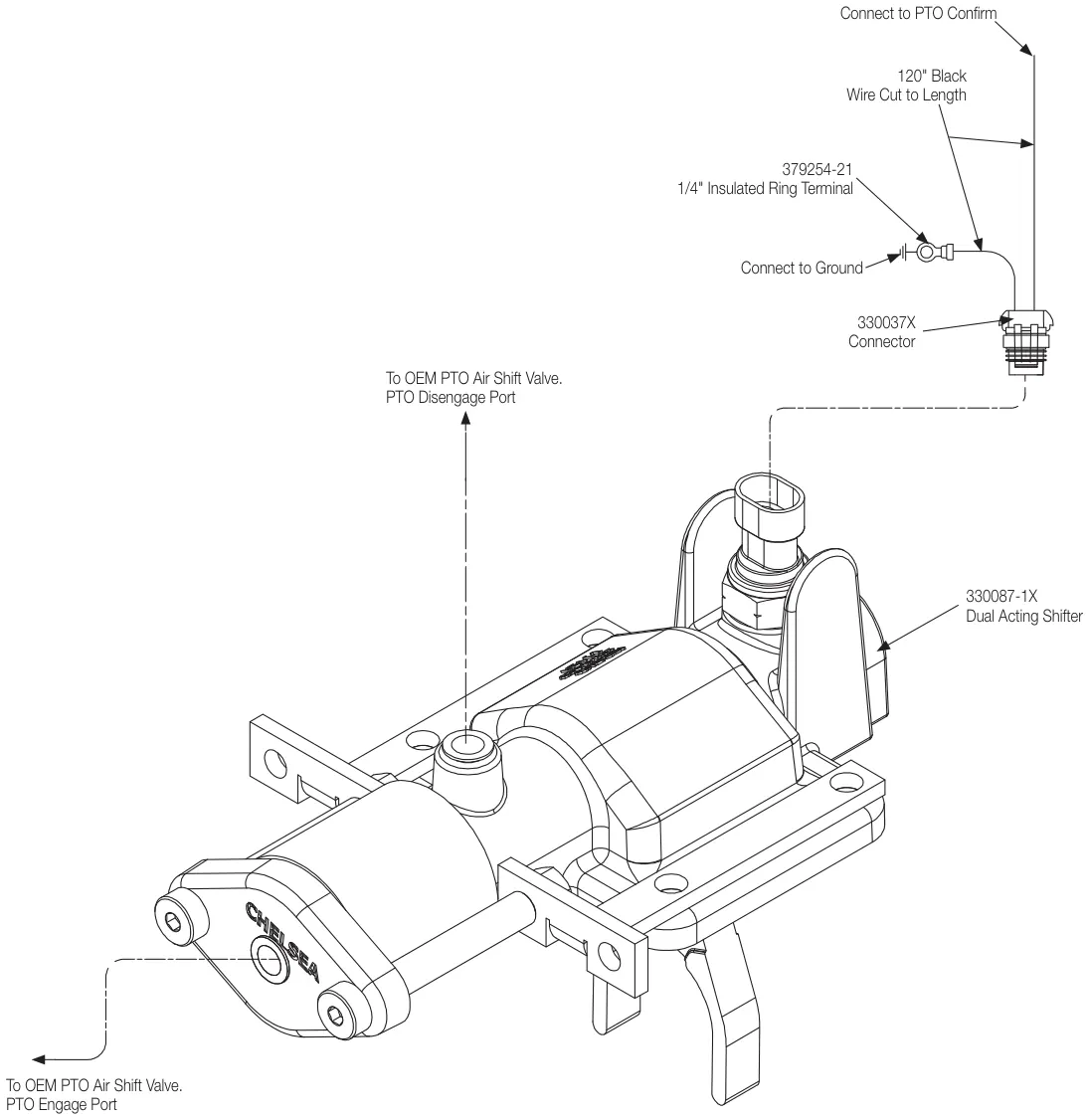 Figura del manual del propietario Chelsea 442: Eaton Endurant XD y Detroit® DT12®, opción de cambio 5, cambio eléctrico con aire, series 489/680 (SK-631 Rev F)