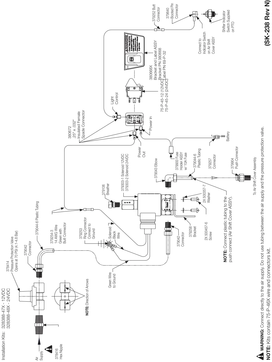 Figura del manual del propietario Chelsea 442: Opción de cambio P o Q, cambio eléctrico con aire, series 442/447/489/660/680 (SK-238 Rev N)