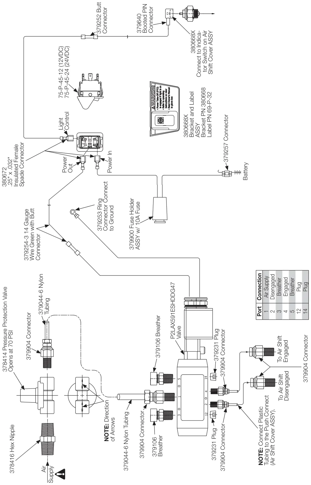 Figura del manual del propietario Chelsea 442: Opción de cambio P o Q, cambio eléctrico con aire, serie 880 (SK-447 Rev D)