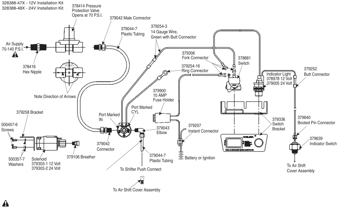 Figura del manual de servicio Chelsea 489: Esquema de instalación del cambio eléctrico sobre aire (SK-238 Rev H)