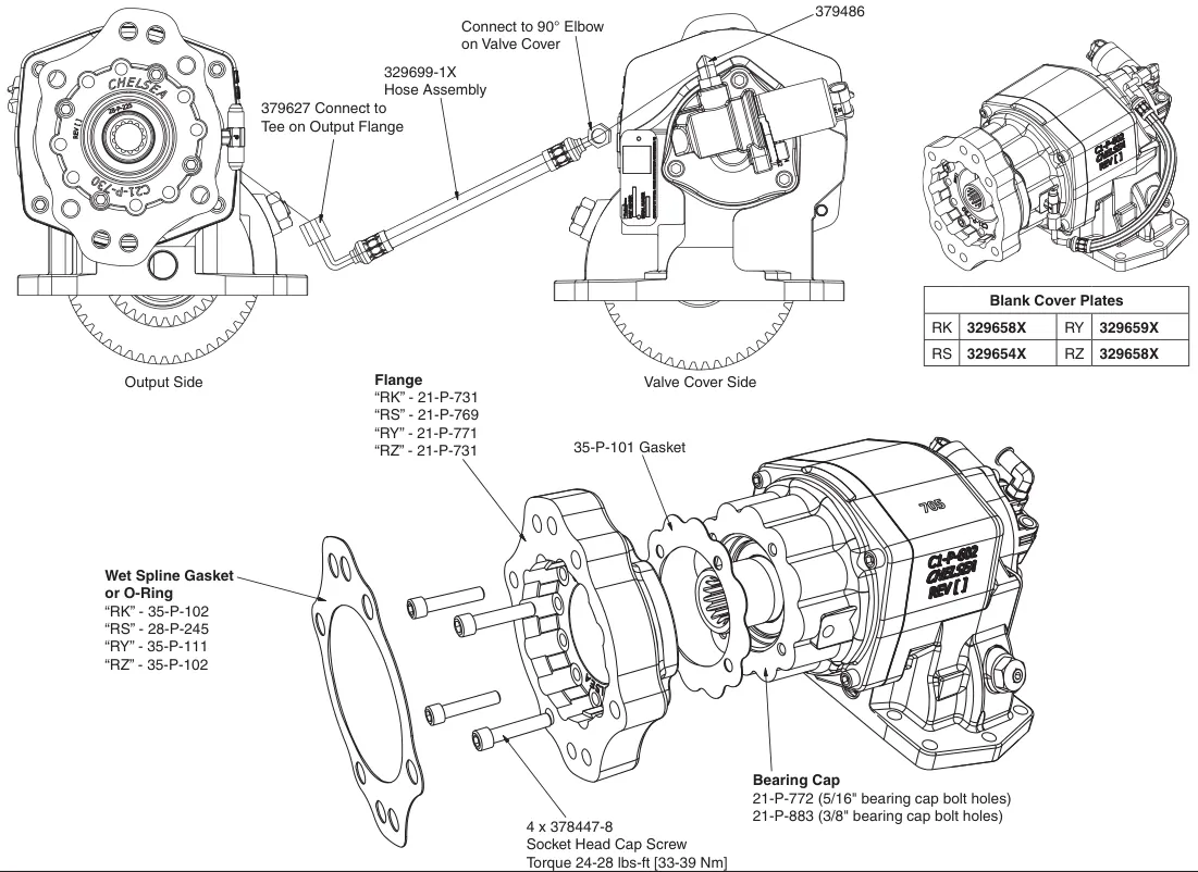 Figura del manual de servicio Chelsea 870: Instalación “RK”, “RS”, “RY” y “RZ” estría húmeda serie 870 (SK-508)