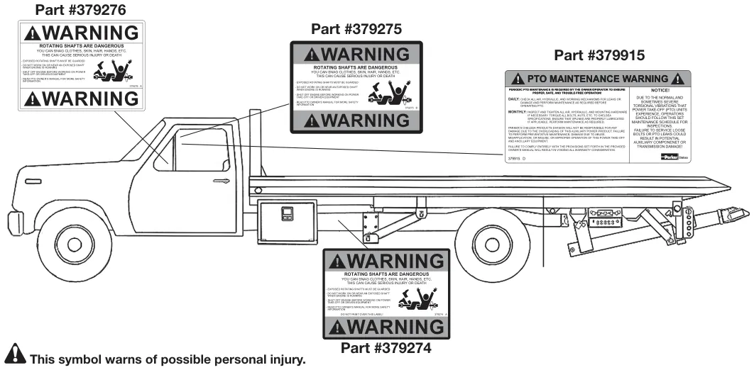 Figura del manual del propietario Chelsea 890: Instrucciones para las etiquetas de seguridad de la toma de fuerza