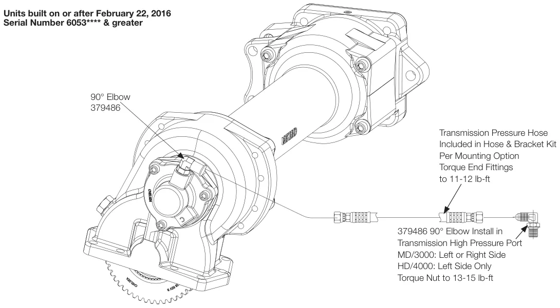 Figura del manual del propietario Chelsea 890: Transmisión Allison, instalación de mangueras de lubricación, serie 897/899 (SK-599)
