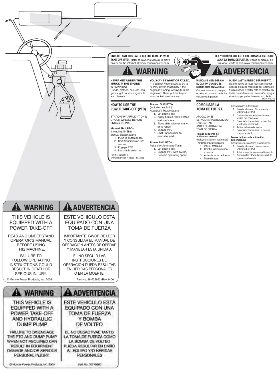 Figura del manual del propietario Muncie de 6 y 8 tornillos: INSTRUCCIONES DE INSTALACIÓN DE LA TOMA DE FUERZA