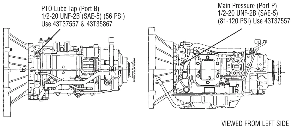 Figura del manual del propietario Muncie de 6 y 8 tornillos: Transmisión automática Aisin, modelos 450-43LE, A443, A445, 5 VELOCIDADES