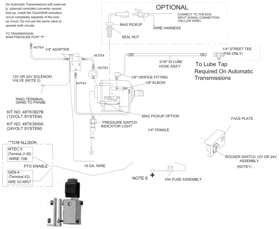 Figura del manual del propietario Muncie de 6 y 8 tornillos: sistema de cambio por embrague eléctrico/hidráulico